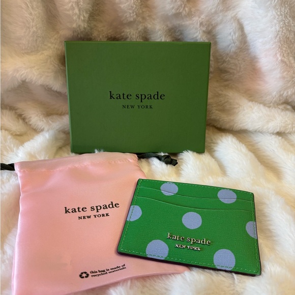 kate spade Accessories - Kate Spade Green and Gray Polka Dot Card Holder
